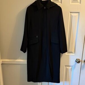 Vintage Anne Klein Classic Black Trench Coat with detachable hood
